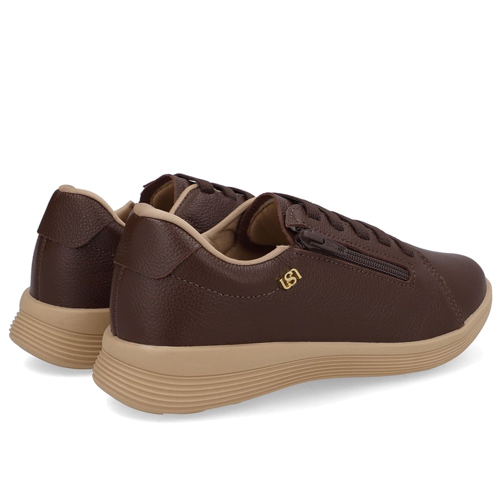 Tênis Couro Marrom Pinhão Zíper Lateral Marrom 3