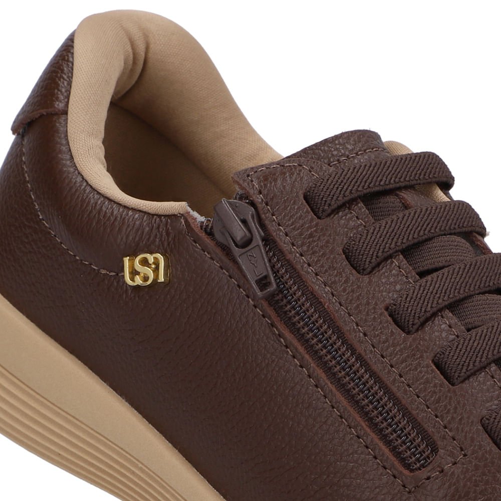 Tênis Couro Marrom Pinhão Zíper Lateral Marrom 4