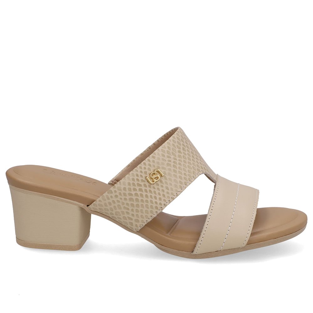 Tamanco Salto Bloco Couro Bege