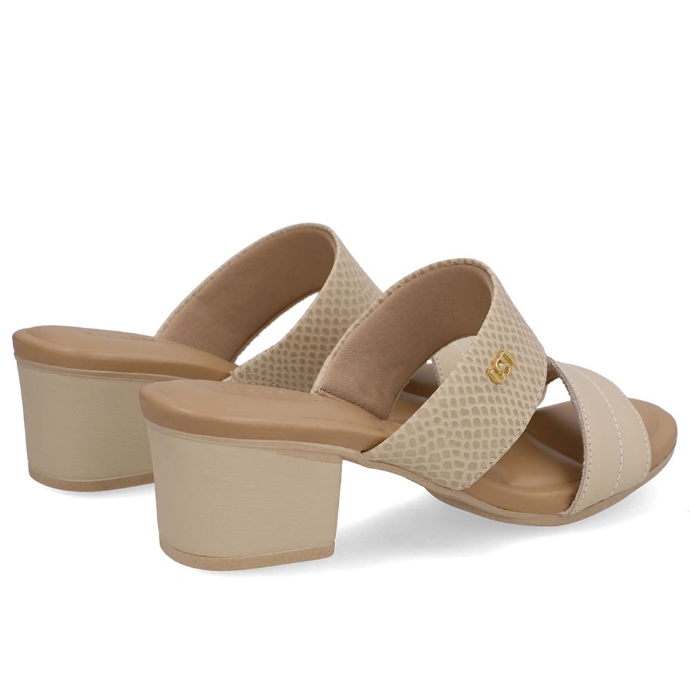 Tamanco Salto Bloco Couro Bege Bege 3