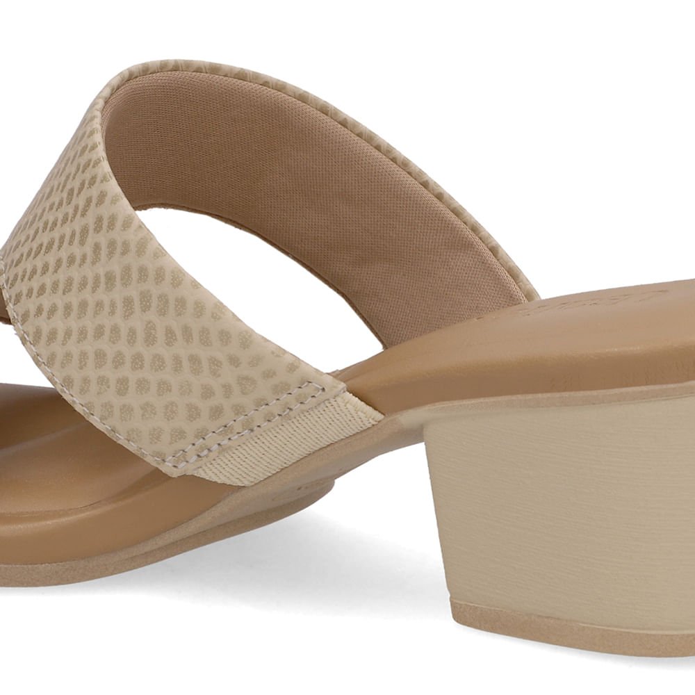 Tamanco Salto Bloco Couro Bege Bege 4