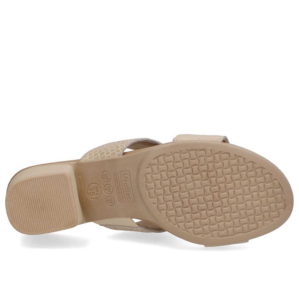 Tamanco Salto Bloco Couro Bege Bege 5