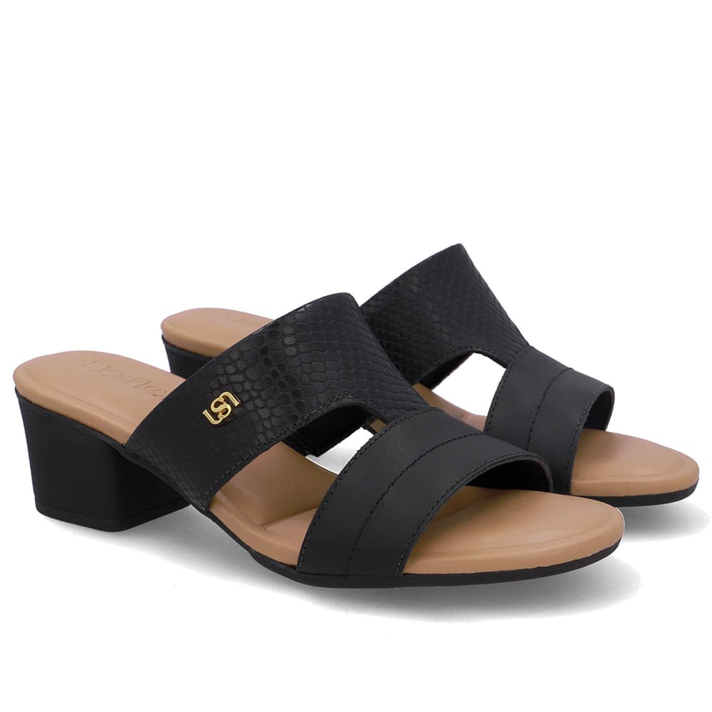 Tamanco Salto Bloco Couro Preto Preto 2