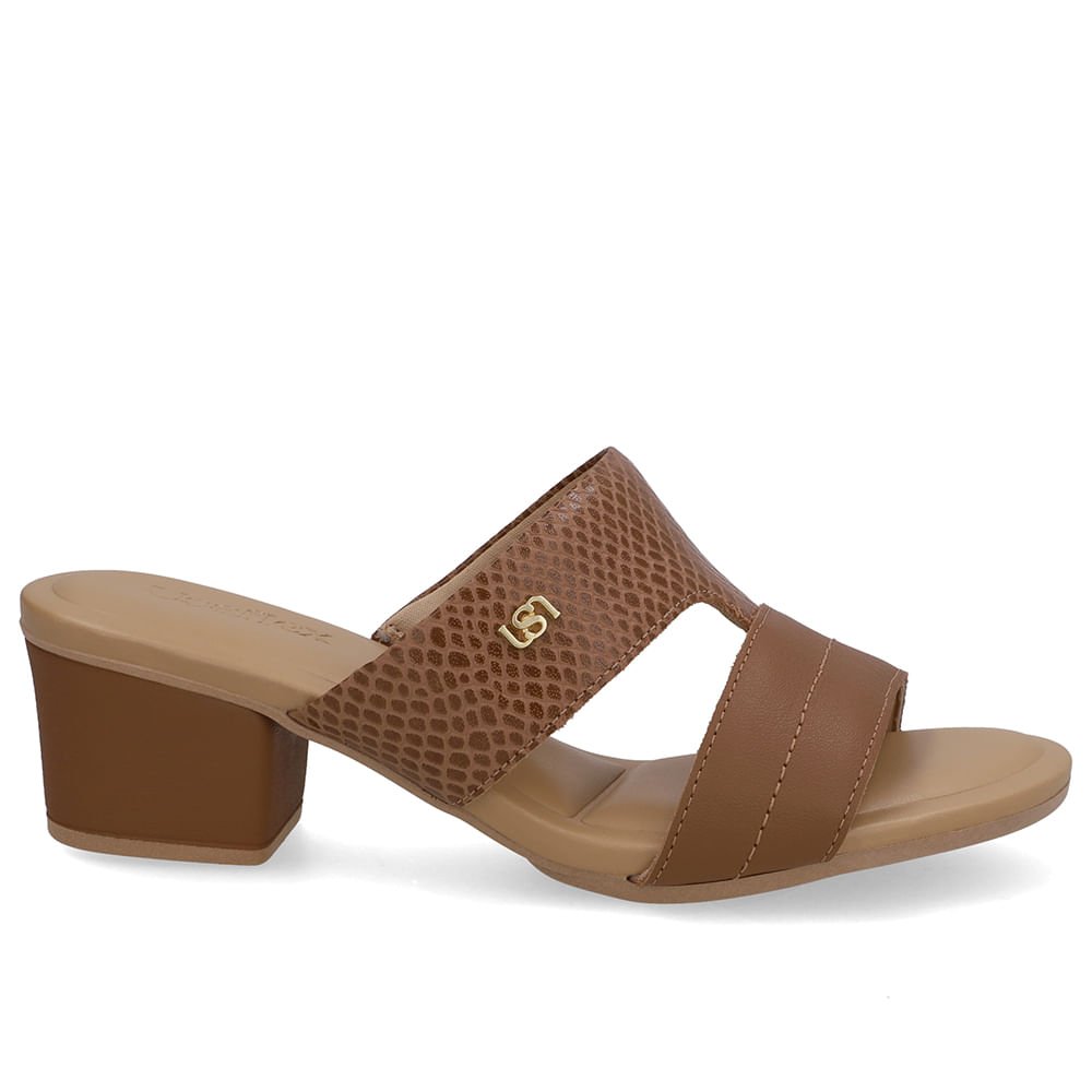 Tamanco Salto Bloco Couro Marrom