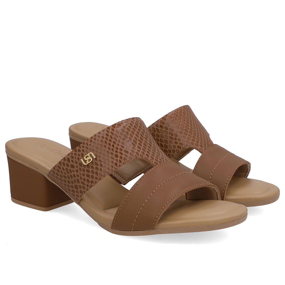 Tamanco Salto Bloco Couro Marrom Marrom 2