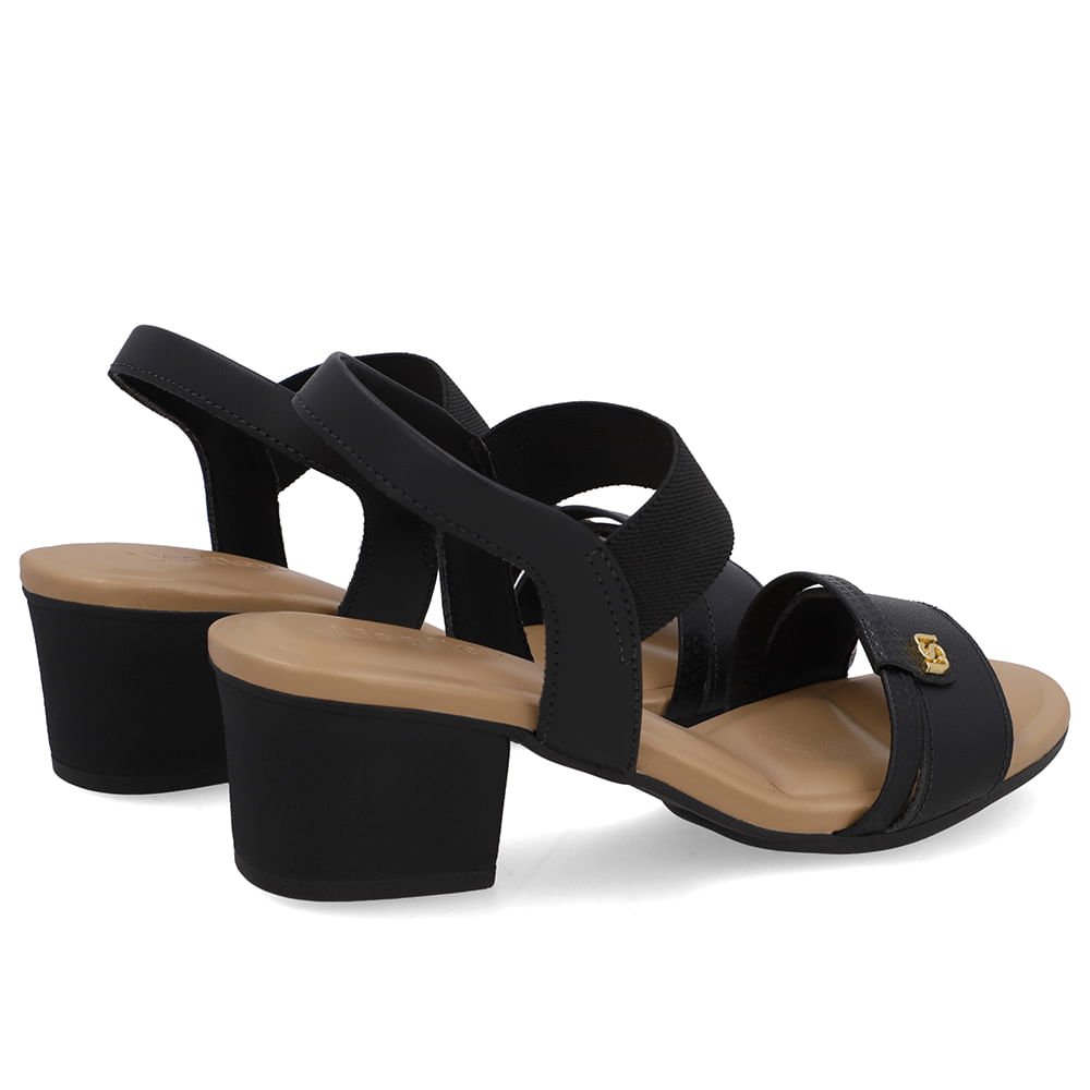 Sandália Salto Bloco Couro Preta Elástico Preto 3
