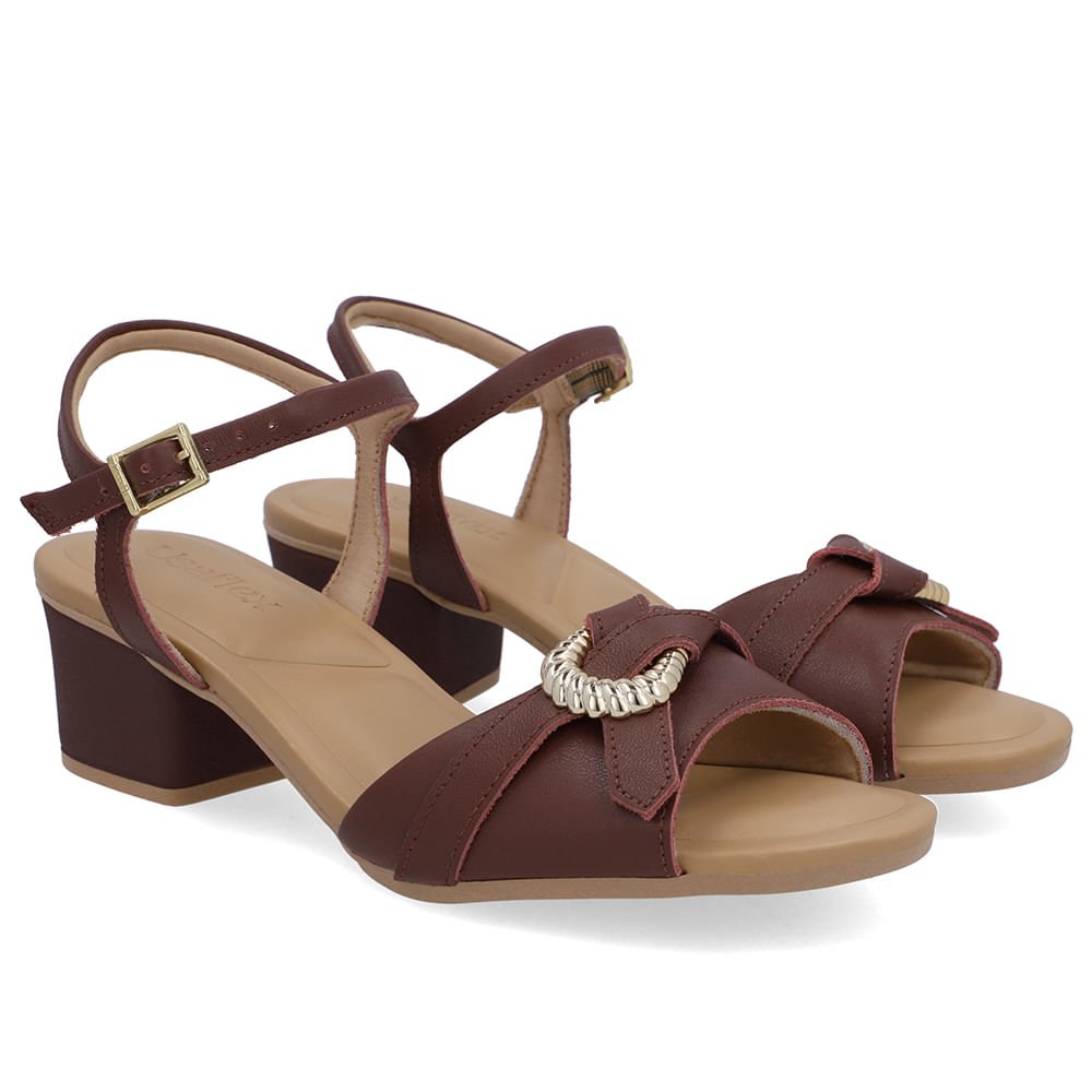 Sandália Salto Bloco Couro Vermelha Enfeite Vinho 2