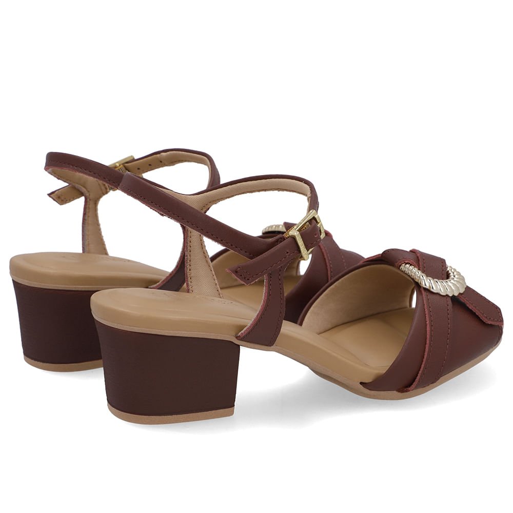 Sandália Salto Bloco Couro Vermelha Enfeite Vinho 3