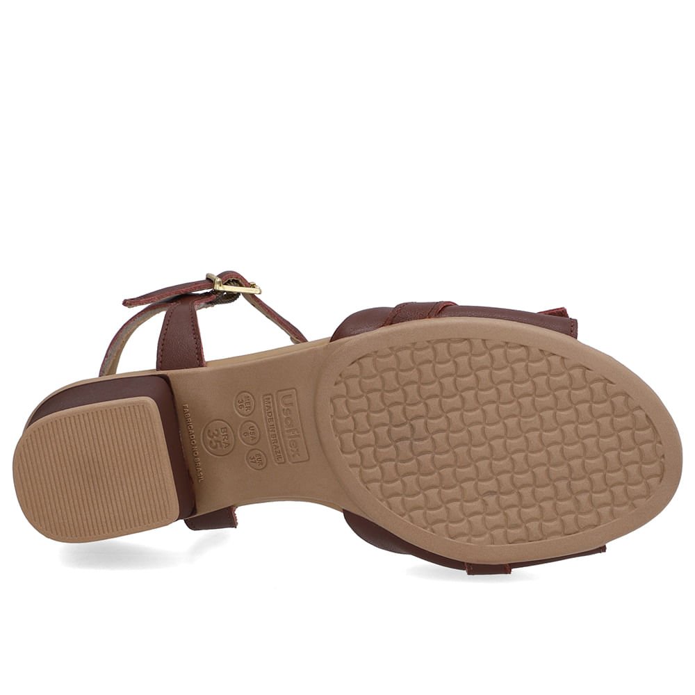 Sandália Salto Bloco Couro Vermelha Enfeite Vinho 5