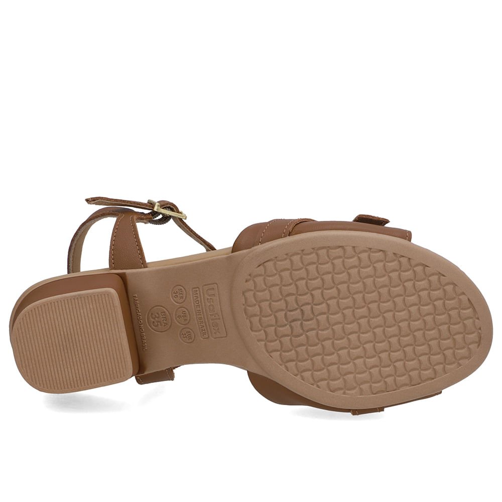 Sandália Salto Bloco Couro Marrom Enfeite Marrom 5