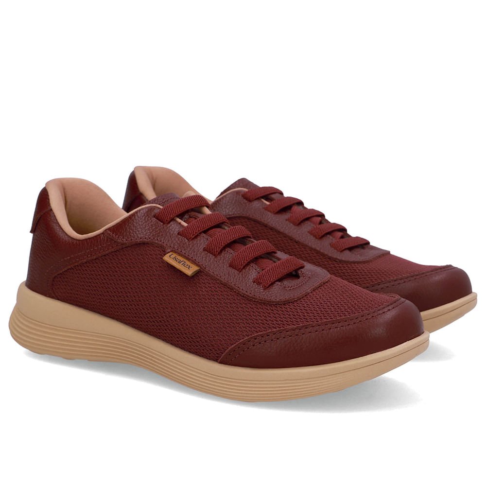 Tênis Couro Vermelho Lateral Tecido Vinho 2