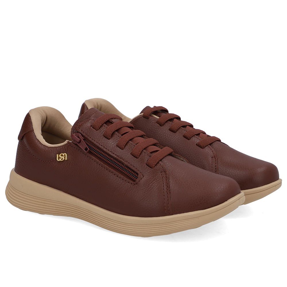 Tênis Couro Vermelho Zíper Lateral Marrom 2
