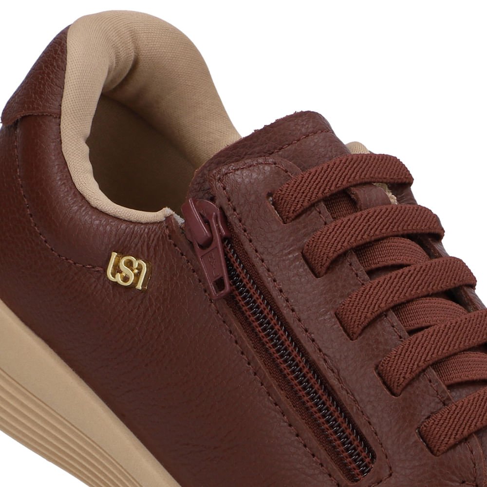 Tênis Couro Vermelho Zíper Lateral Marrom 4