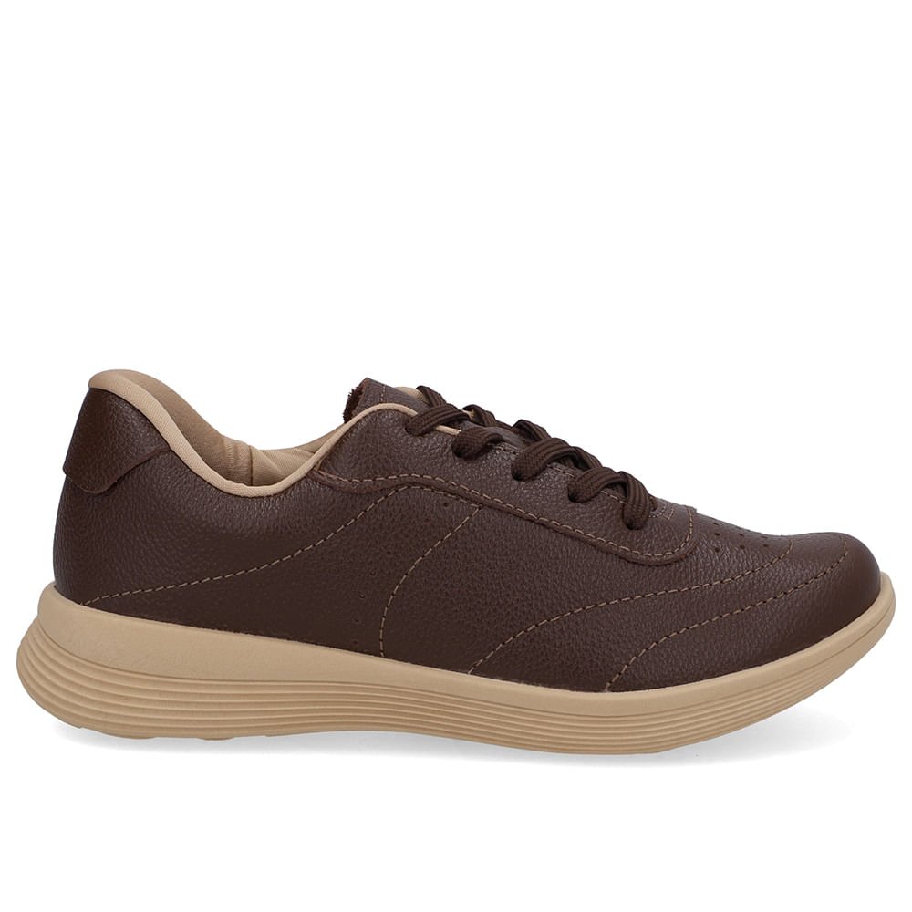 Tênis Couro Marrom Básico Cadarço