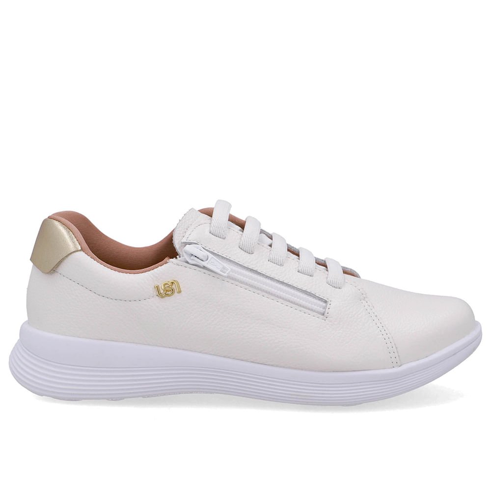 Tênis Couro Branco Zíper Lateral