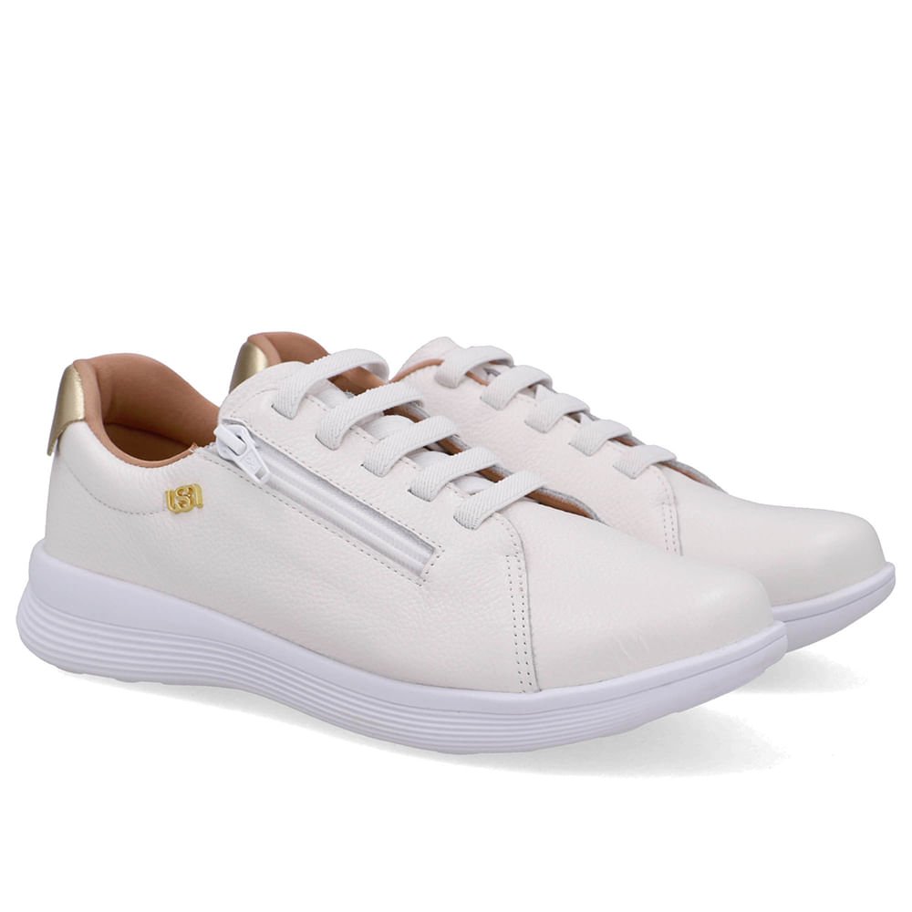 Tênis Couro Branco Zíper Lateral Branco 2