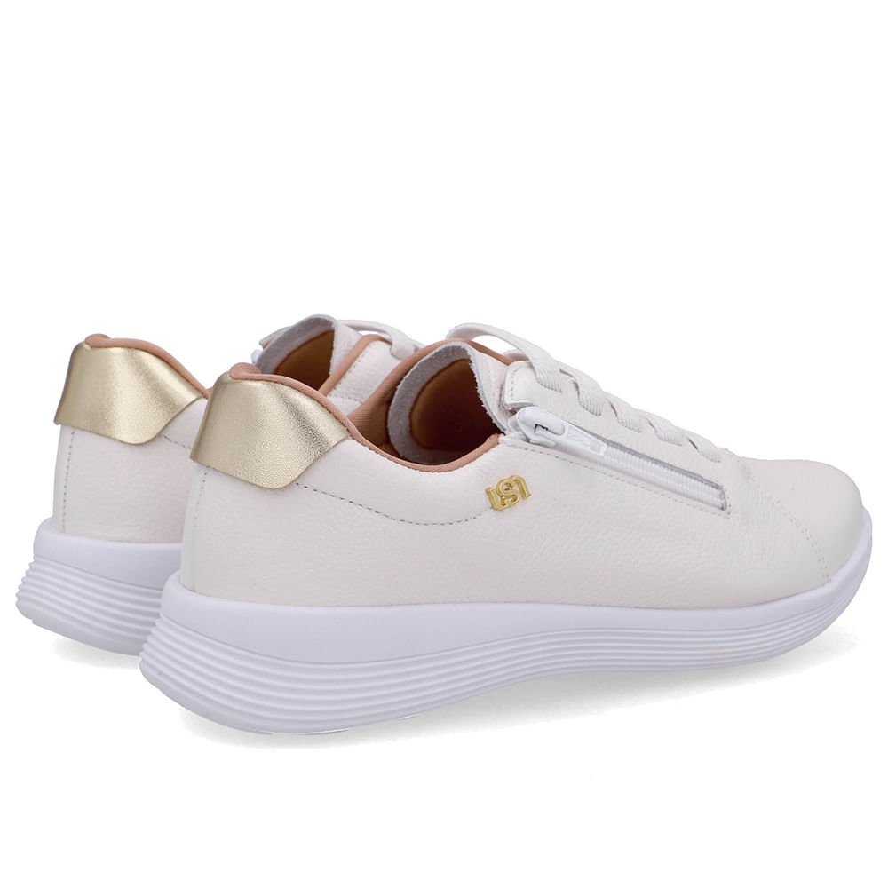 Tênis Couro Branco Zíper Lateral Branco 3