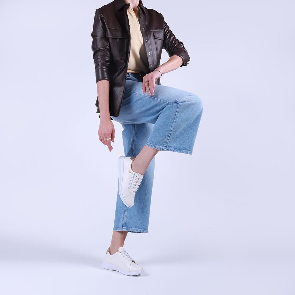 Tênis Couro Branco Zíper Lateral Branco 4