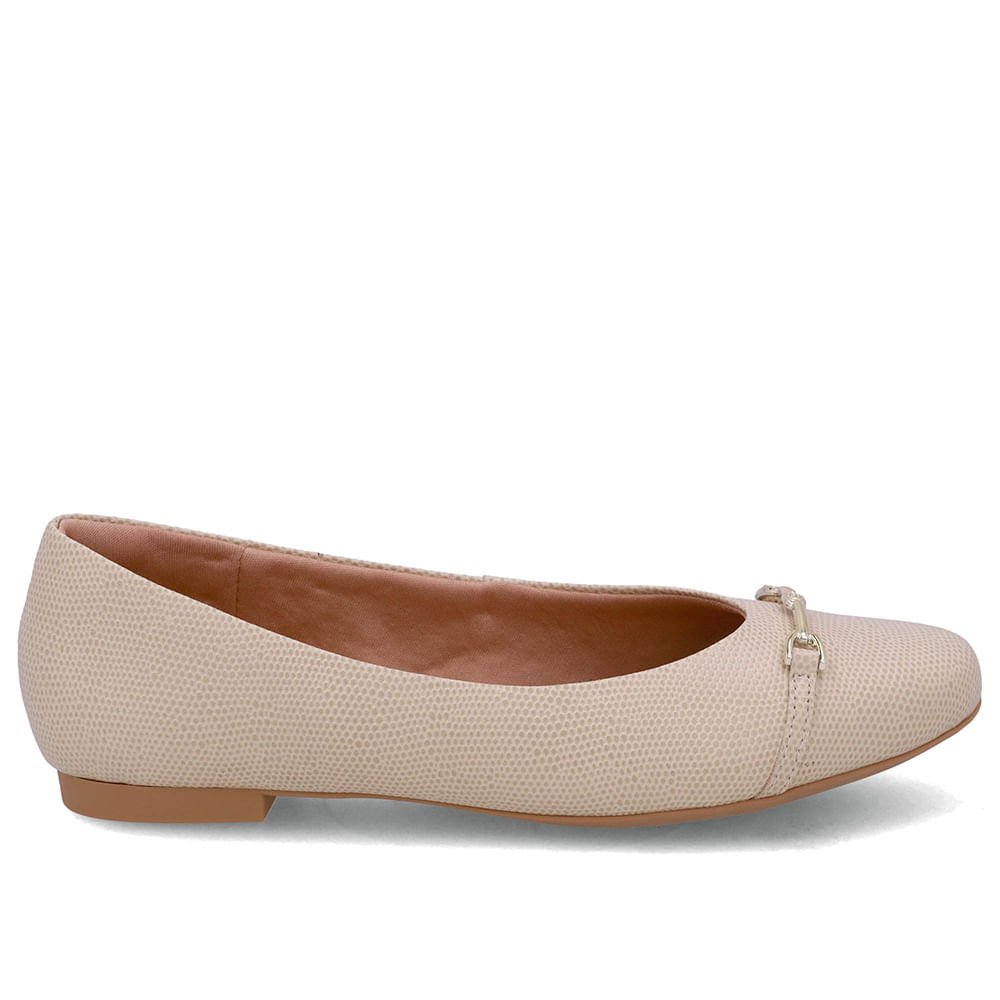 Sapatilha Bege Couro Tira Enfeite