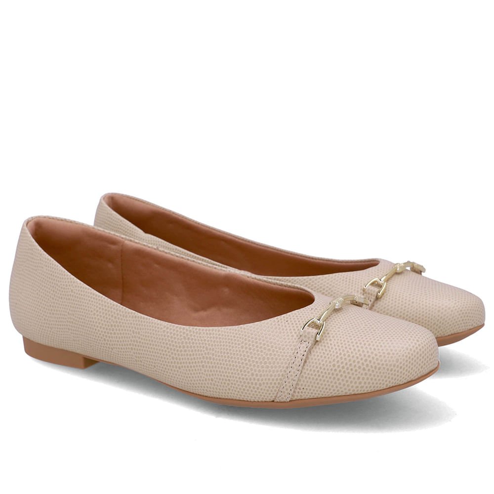 Sapatilha Bege Couro Tira Enfeite Bege 2