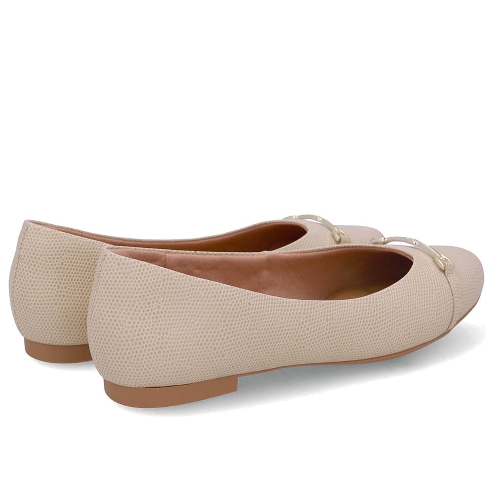 Sapatilha Bege Couro Tira Enfeite Bege 3