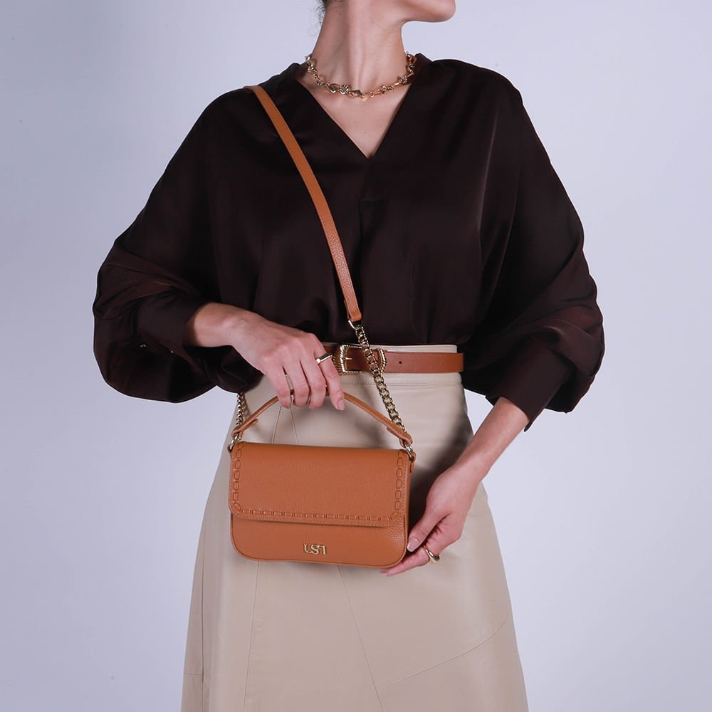 Bolsa Tiracolo Couro Marrom Pesponto Marrom 4