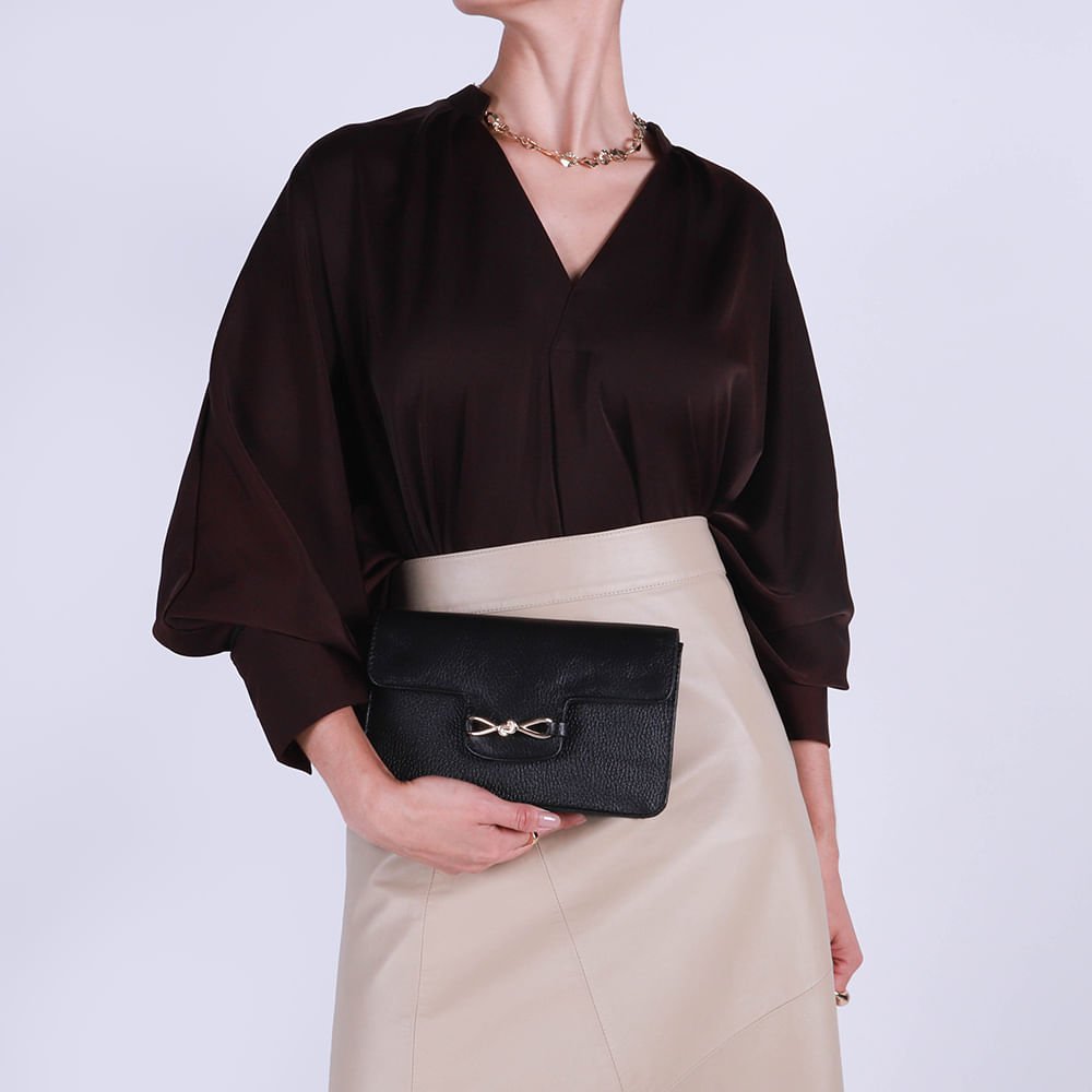 Bolsa Clutch Couro Preta Top Preto 4
