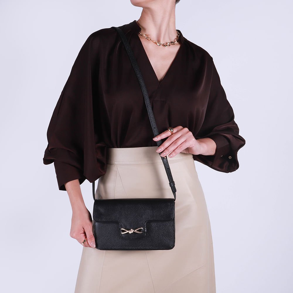 Bolsa Clutch Couro Preta Top Preto 5