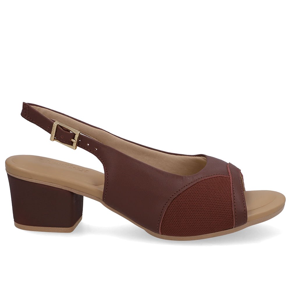 Sandália Salto Bloco Couro Vermelha Tecido