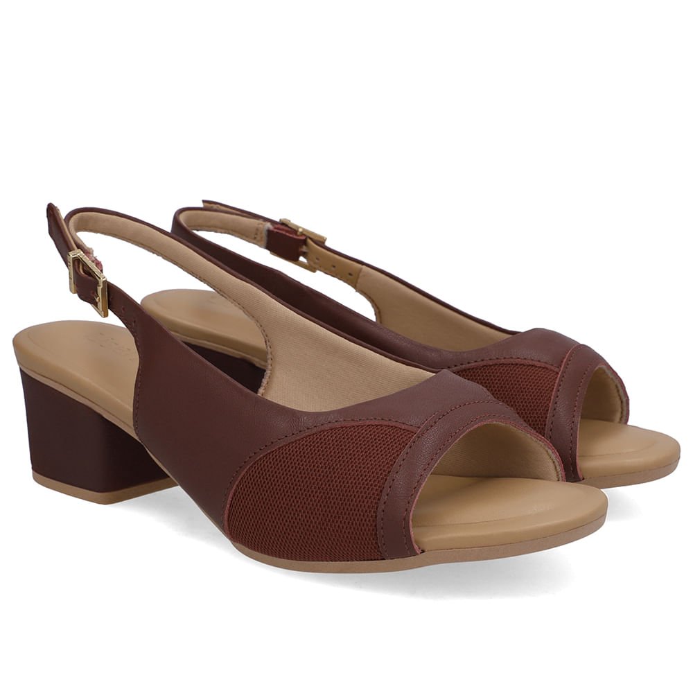 Sandália Salto Bloco Couro Vermelha Tecido Vinho 2