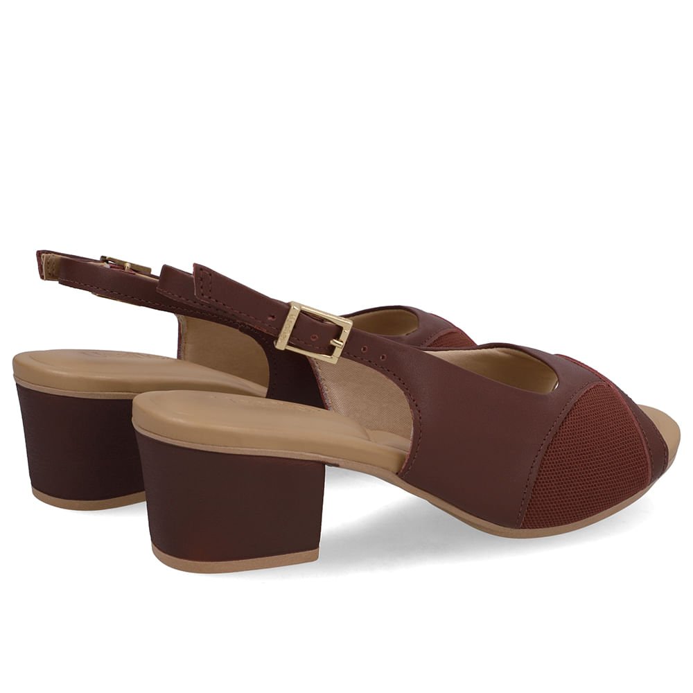 Sandália Salto Bloco Couro Vermelha Tecido Vinho 3