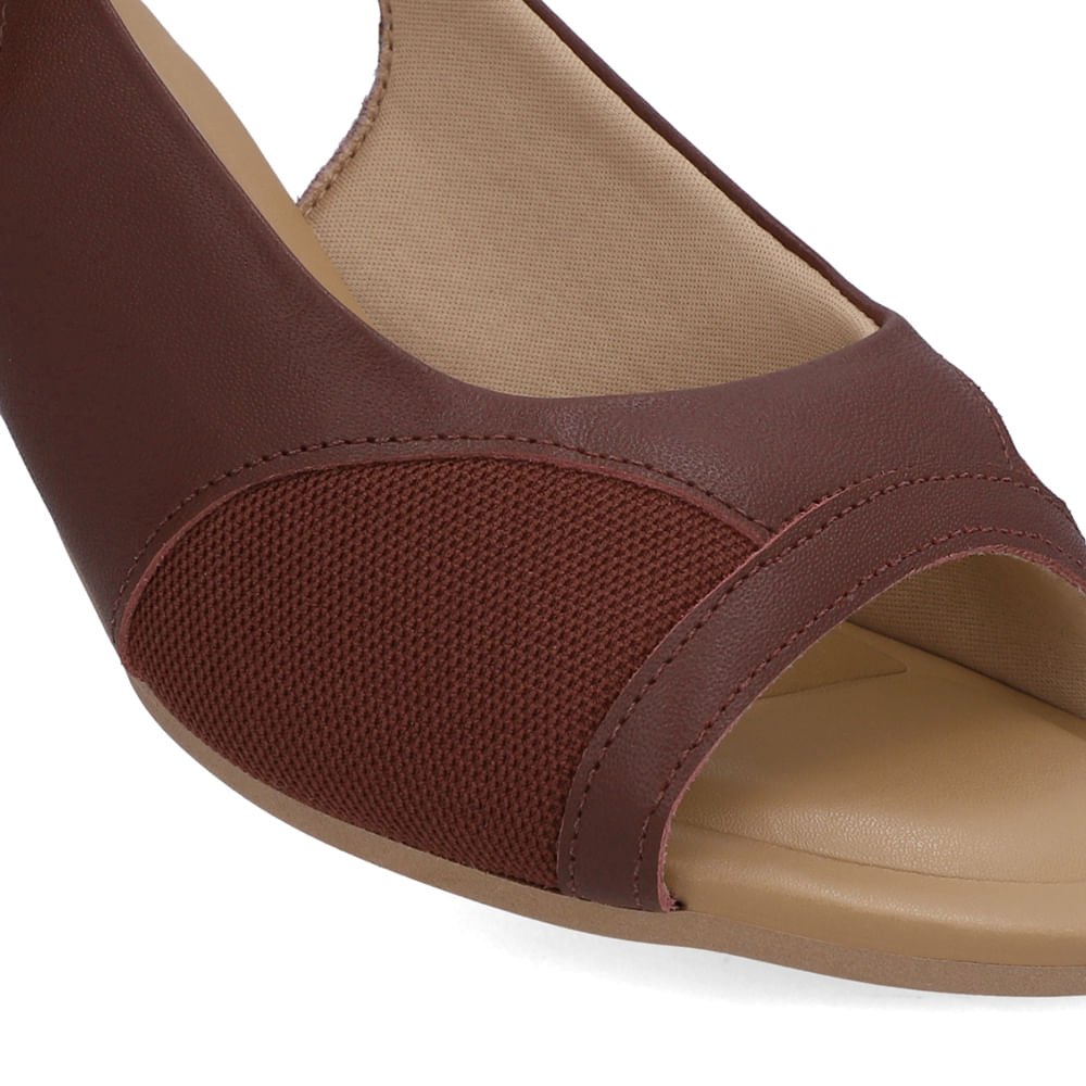 Sandália Salto Bloco Couro Vermelha Tecido Vinho 4