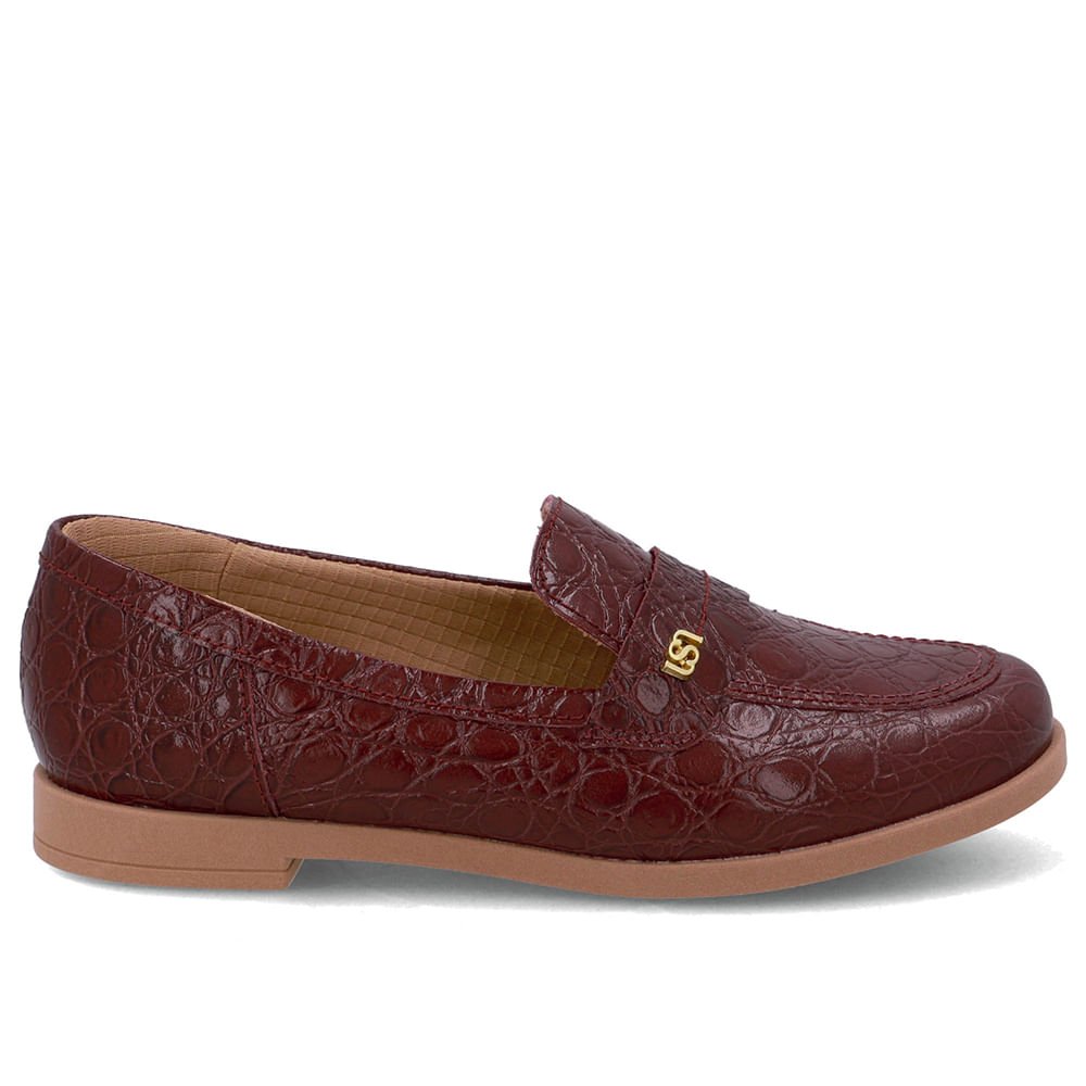 Loafer Couro Croco Vermelho Tira Monograma