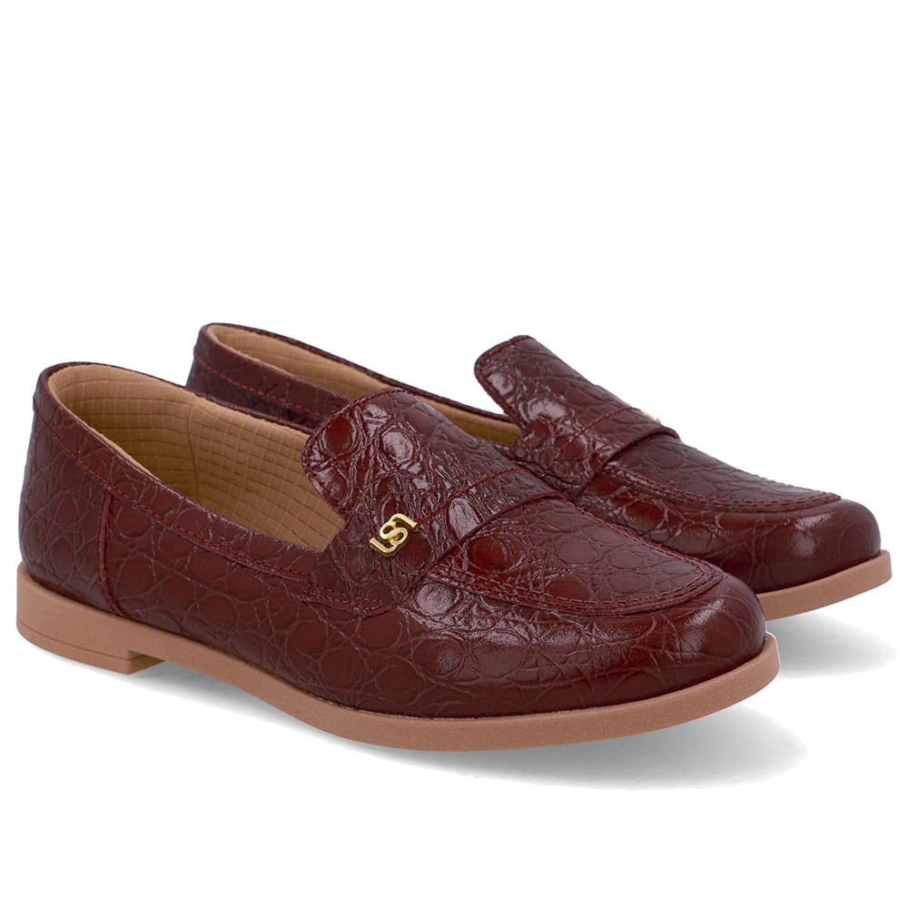 Loafer Couro Croco Vermelho Tira Monograma Vinho 2