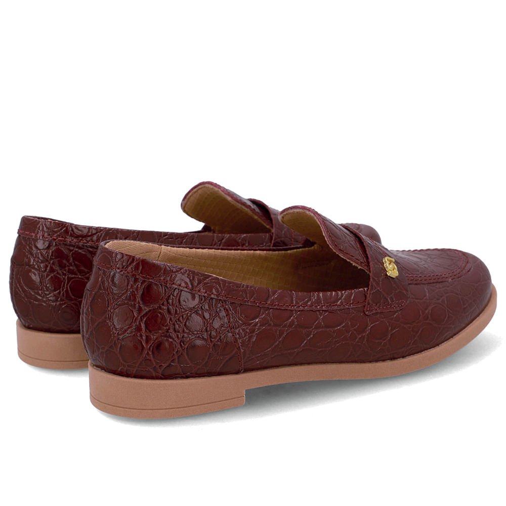 Loafer Couro Croco Vermelho Tira Monograma Vinho 3