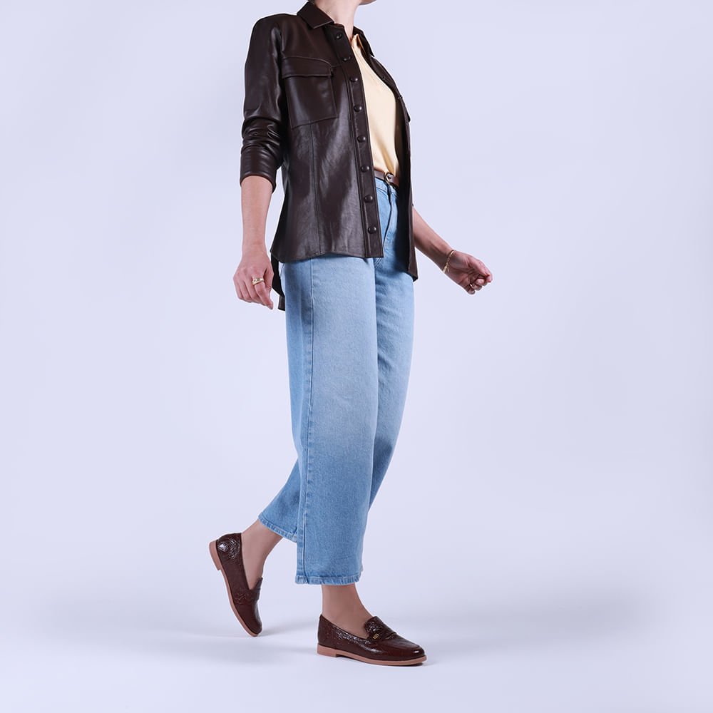 Loafer Couro Croco Vermelho Tira Monograma Vinho 4