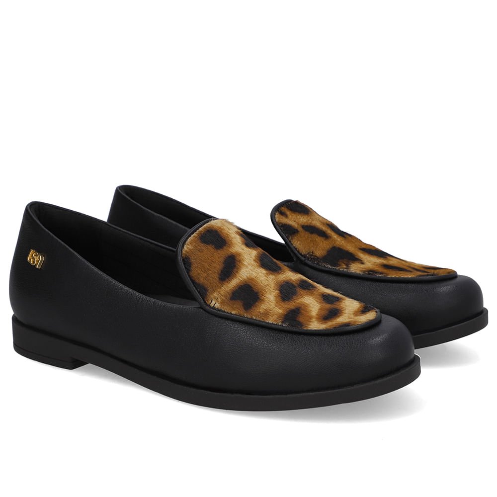 Loafer Couro Preto Detalhe Pelo Preto 2