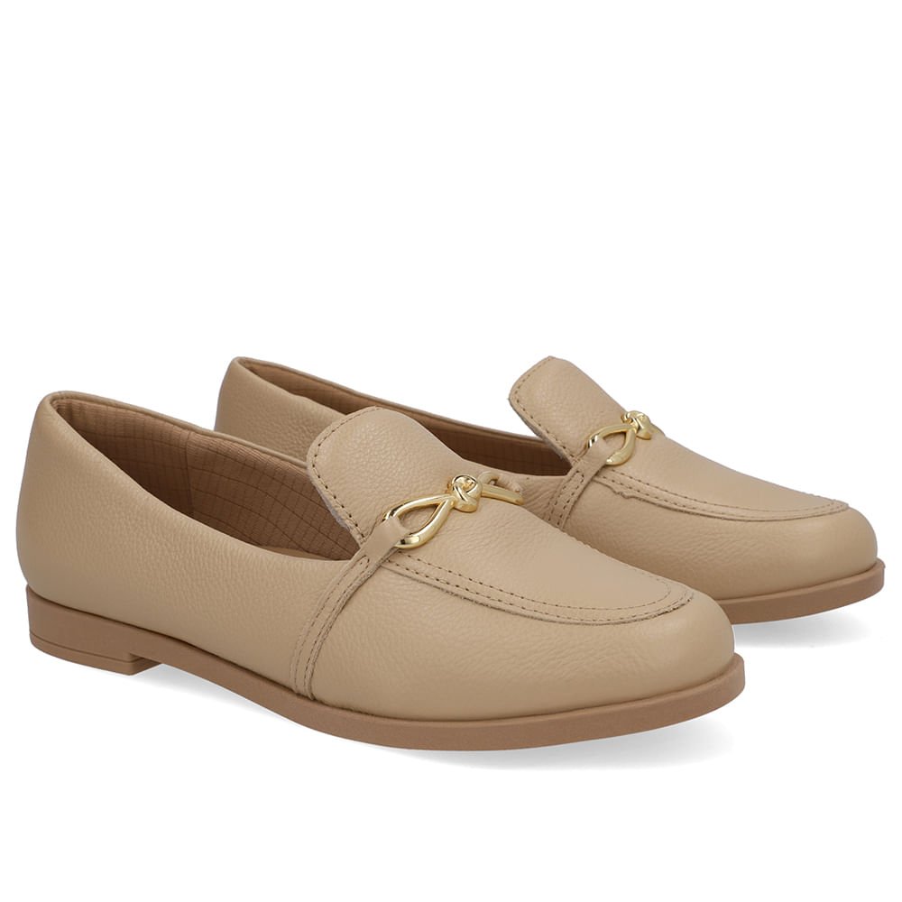 Loafer Couro Bege Bridão Bege 2