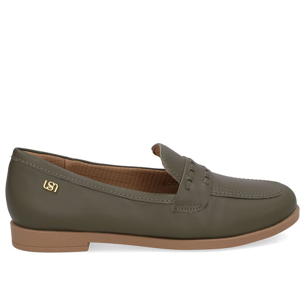 Loafer Couro Verde Oliva Pesponto