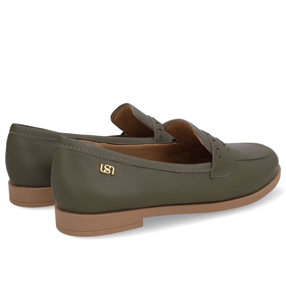 Loafer Couro Verde Oliva Pesponto Verde 3
