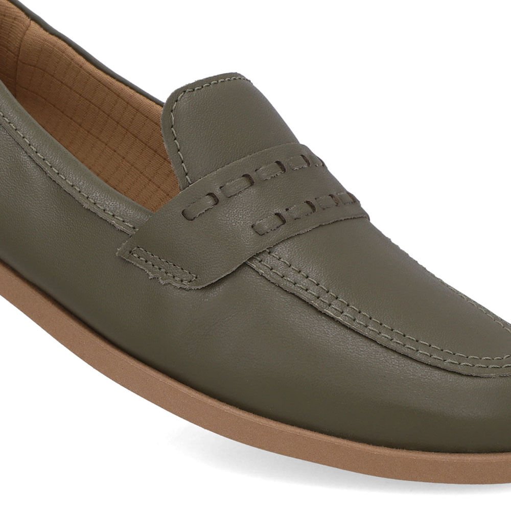 Loafer Couro Verde Oliva Pesponto Verde 4