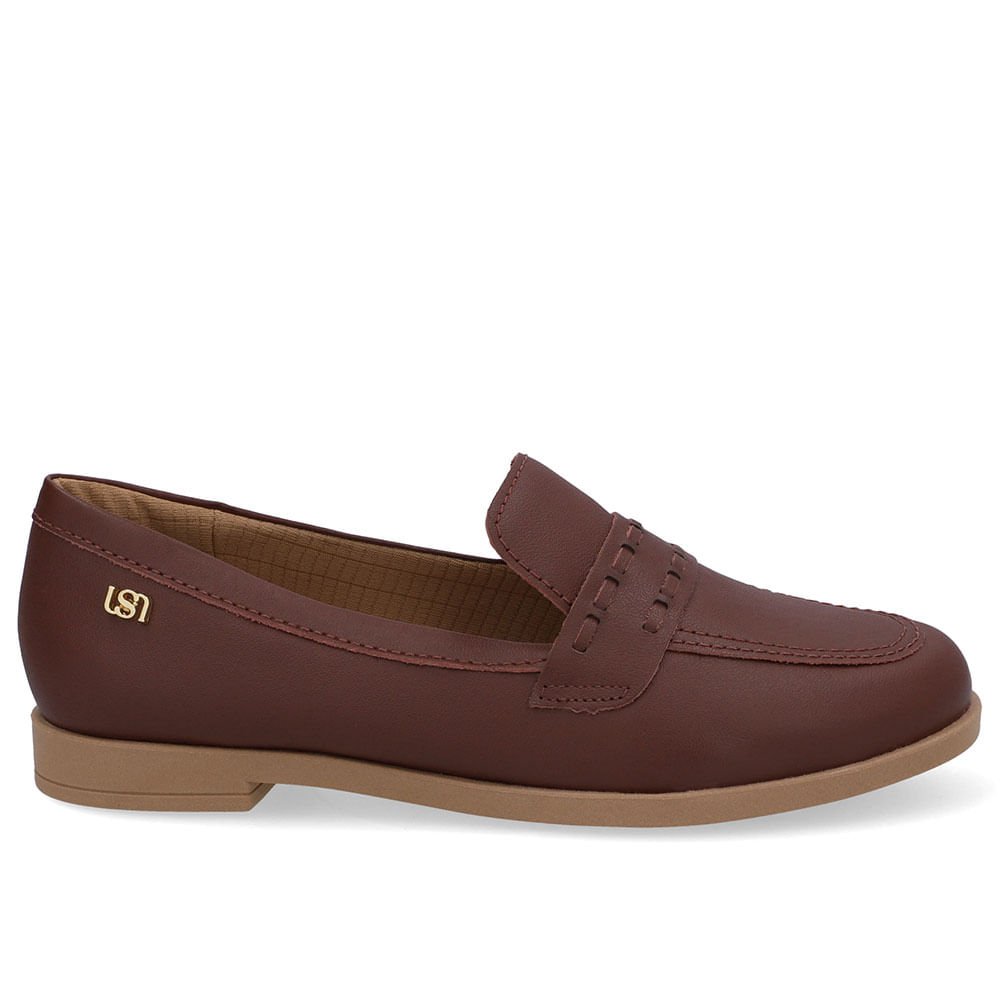 Loafer Couro Vermelho Pesponto