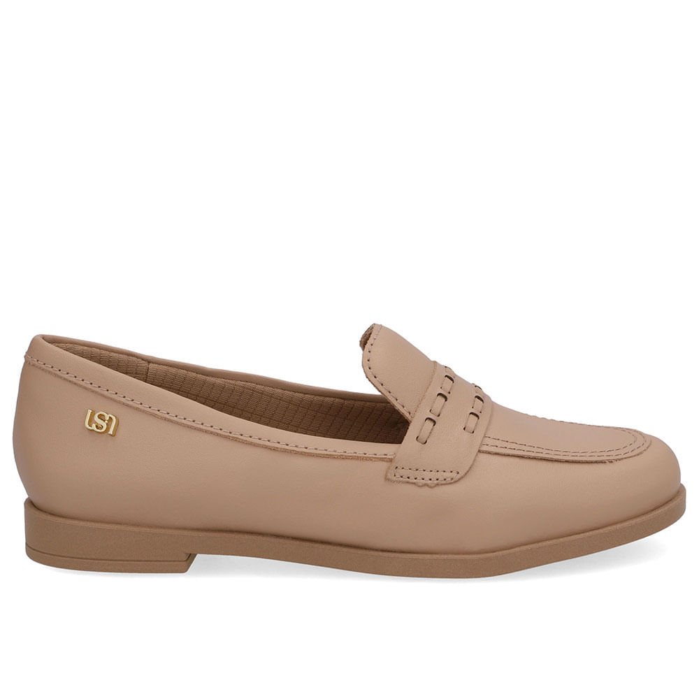 Loafer Couro Bege Pesponto