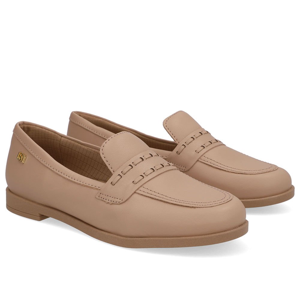 Loafer Couro Bege Pesponto Bege 2