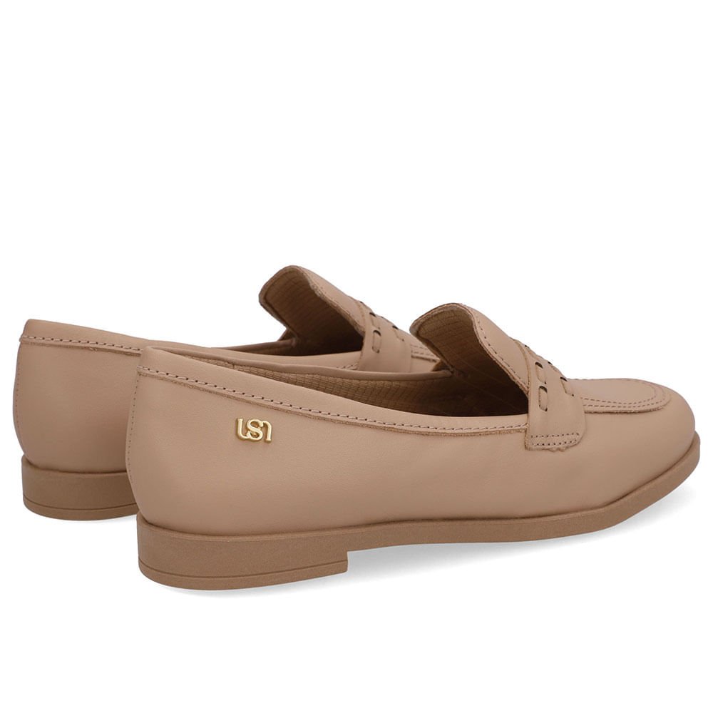 Loafer Couro Bege Pesponto Bege 3