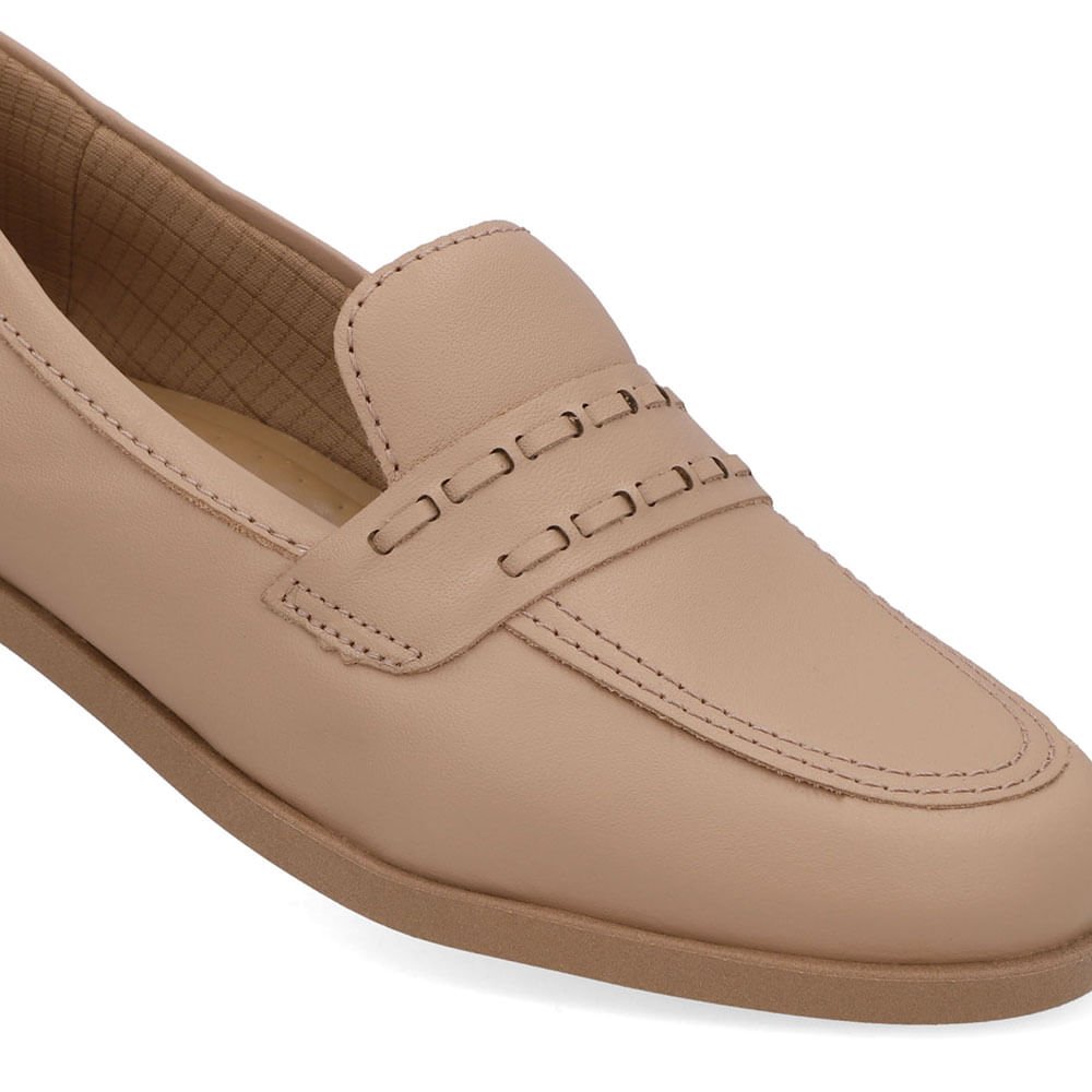 Loafer Couro Bege Pesponto Bege 4