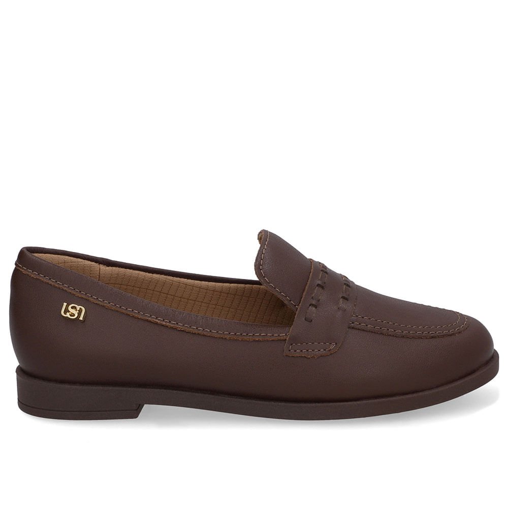 Loafer Couro Marrom Pinhão Pesponto