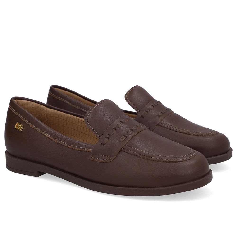 Loafer Couro Marrom Pinhão Pesponto Pinhão 2