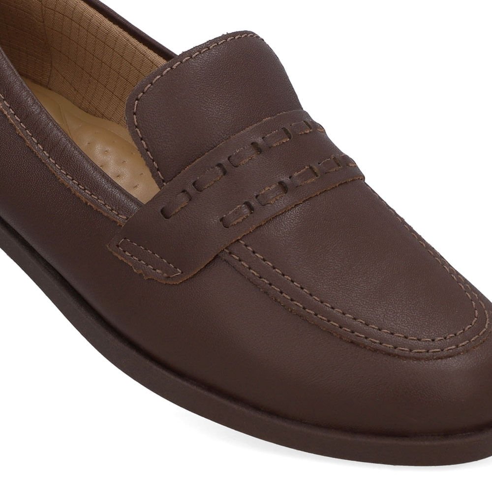 Loafer Couro Marrom Pinhão Pesponto Pinhão 4