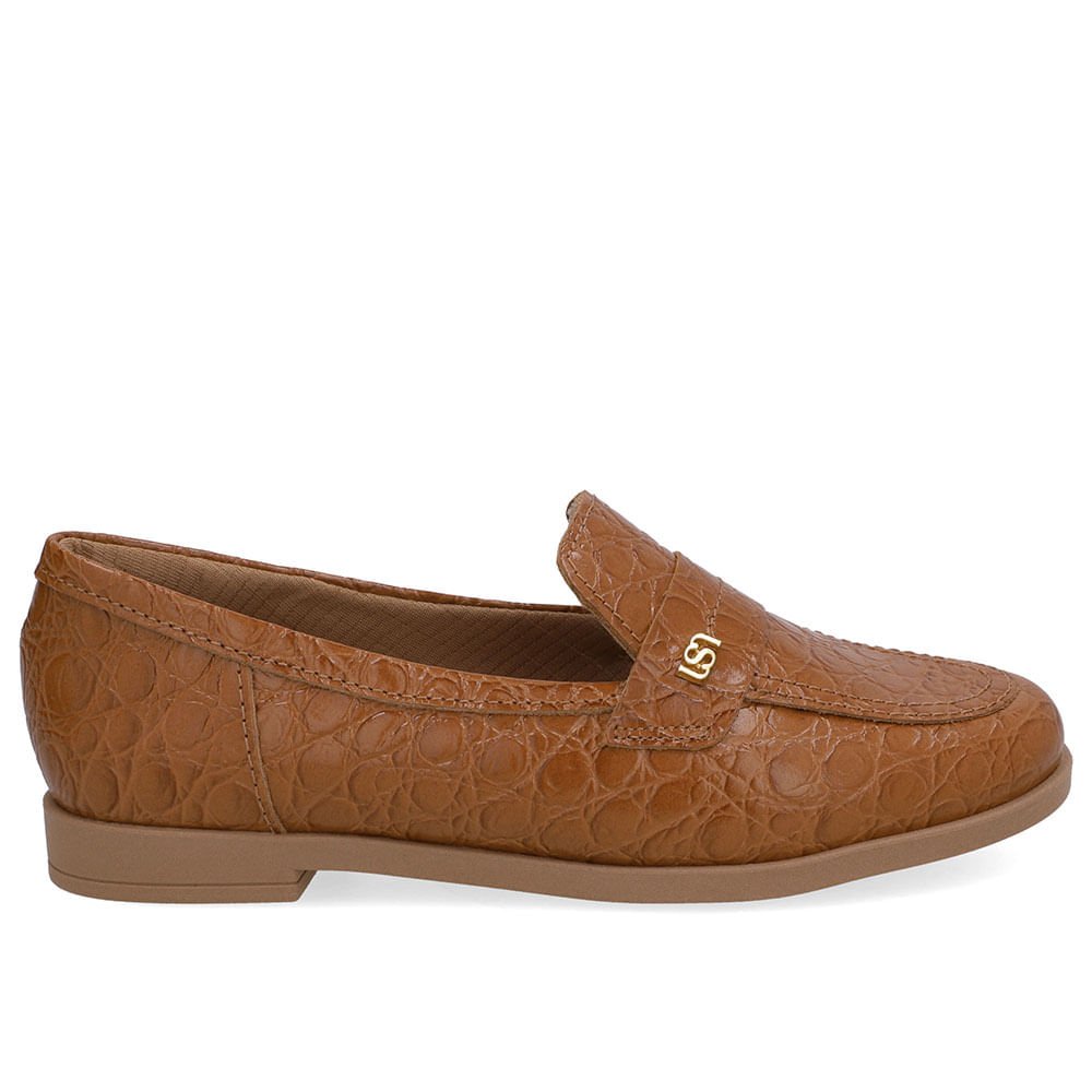 Loafer Couro Marrom Tira Monograma